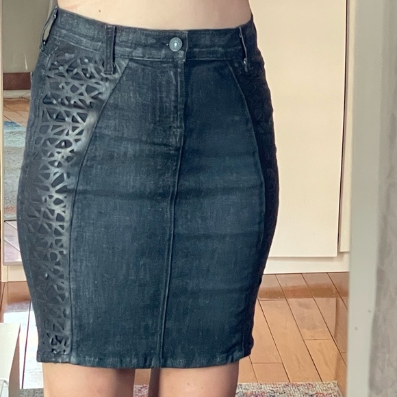 7 For All Mankind Denim - 7 for all Mankind denim skirt black with leather insert